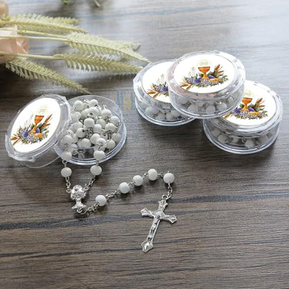 12 PCS White Scented Wood Rosary Favors First Communion Recuerdos