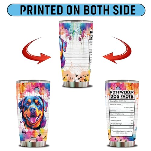 Gifts for Rottweiler Lovers 20 Oz Stainless Steel Tumbler Travel Coffee Mug Gift Ideas for Rottweilers Dog Lovers Owners Funny Facts Water Bottle - color: Rottweiler
