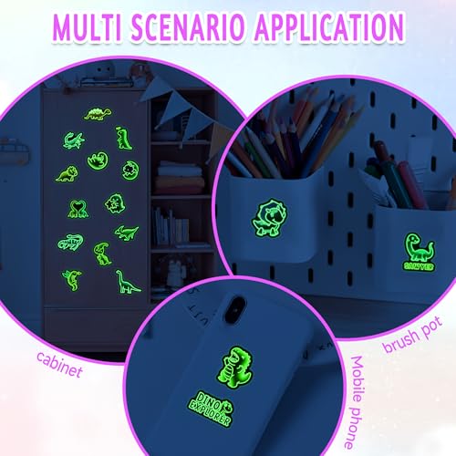 Glow in The Dark Cartoon Neon Dinosaur Stickers for Water Bottle, 50 Pcs Cute Dino Waterproof Vinyl Laptop Decals, Phone Case Luggage Scrapbook Guitar Decor - color: Luminescent-469kscp