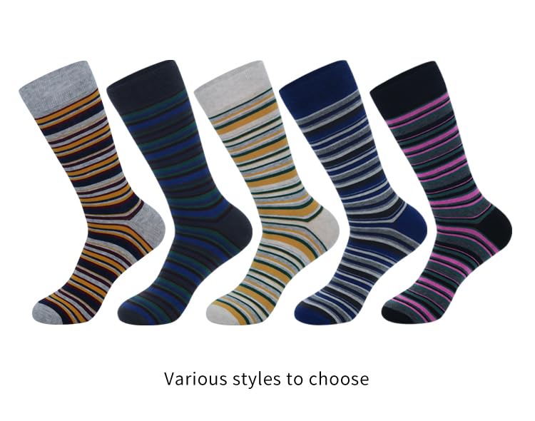 Men's Colorful Striped Dress Socks, 5-Pack Cotton, Sock Size 10-13 - color: 5