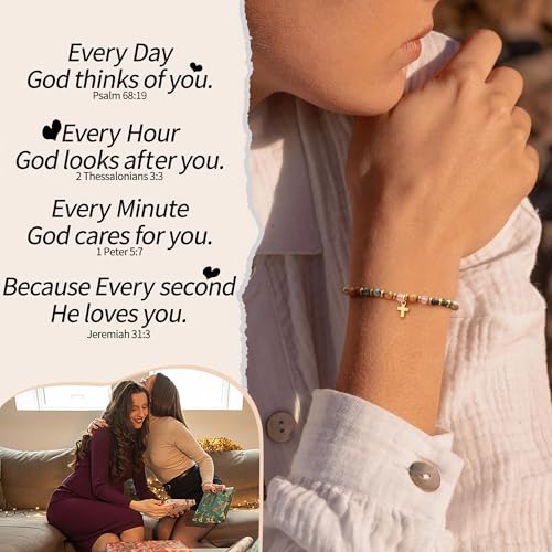 Cross Bracelets for Women Girls, Christian Gifts for Women Natural Stone Beaded Bracelets First Communion Confirmation Baptism Gifts Catholic Easter Christmas Inspirational Gift Jewelry - color: Zebra - Every Day
