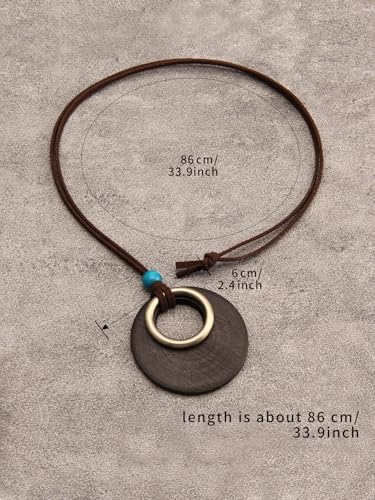 Leather Necklace for Women Long Boho Pendant Hippie Choker Necklace Bohemian Layered Leather Rope Wooden Jewelry Gifts - style: Leather Cord Wooden Pendant