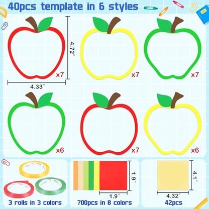 Renbuzhu 40PCS Back to School Apple-Shaped Crafts Bulk: Tissue Paper Sign Suncatchers, First Day of Classroom Activities DIY Kit, Fall Decorations, Window Stained Glass Effect Art Supplies - style: apple-shaped