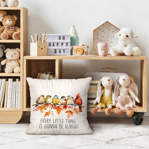 Inspirational Fall Autumn Maple Leaf Bird Throw Pillow Covers 18x18 - color: Bird