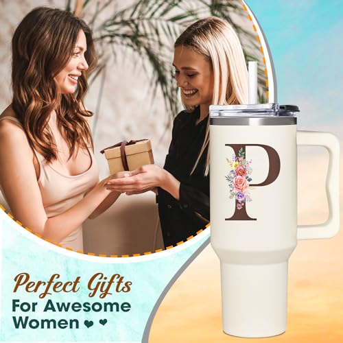 Personalized Gifts for Women, Customized Mother's Day, Birthday, Xmas Gift For Grandma, Mom, Wife, Friends, Sisters, Coworkers, Monogrammed Tumbler 40oz with Lid and Straw - color: P