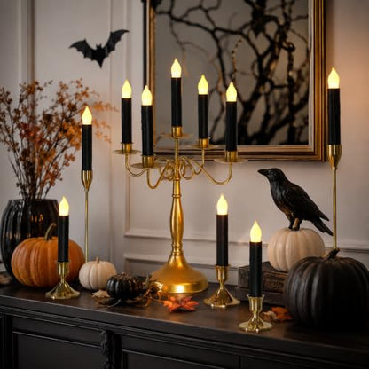 Lezonic 12Pcs Floating Candles with Wand and Remote, Magic Black Flameless Candles Battery Operated, Flikering Hanging LED Taper Candlesticks Halloween Decorations, 0.8" x 6" - color: 12pcs(Wand & Remote)