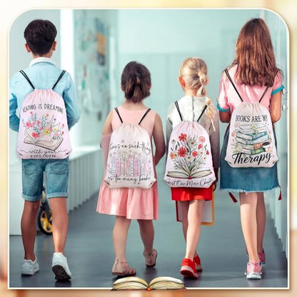 Bulyoou 24 Pcs Book Lover Drawstring Backpack Reading Books Gift Drawstring Bags Large Read Reusable String Bag for Book Club Librarian Bookish Teacher Reward Supplies Gifts - style: Book Lover