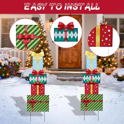 Bshine Christmas Outdoor Decor Stake,41.5" Metal Xmas Box Yard Sign,4 Pack - size: 41.5" Gift