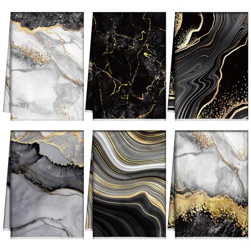 Boyiee 6Pcs Black Marble Kitchen Towels for Farmhouse Decor - color: Marble