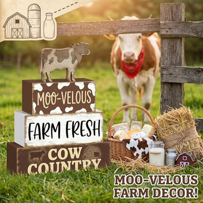 Britimes Tiered Tray Decor Set, 4 Pack, Wooden Table Sign, Cow Farmhouse - style: Brown Cow