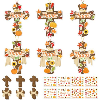 PAIVSUN 24Pcs Fall Crafts for Kids DIY Thanksgiving Cross Sticker Ornaments - style: Fall Cross