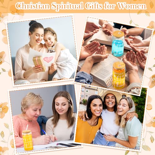 6 Pcs Christian Gifts for Women Christian God Says You Are Glass Tumblers Set 16oz Iced Coffee Cups with Lids Glass Straws Scripture Bible Verse Cups Gifts for Women