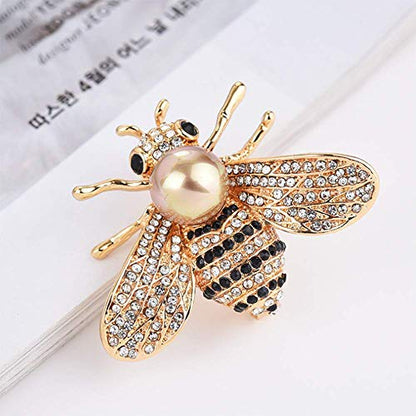 Honey Bee Brooches Crystal Insect Themed Bee Brooch Animal Fashion Shell Pearl Brooch Pin Gold Tone - color: gold pearl