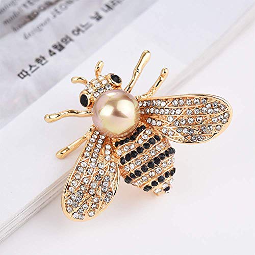 Honey Bee Brooches Crystal Insect Themed Bee Brooch Animal Fashion Shell Pearl Brooch Pin Gold Tone - color: gold pearl