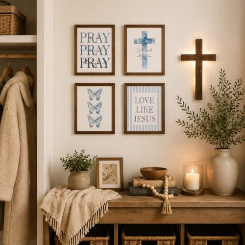 WEFKODO Christian Bible Verse Wall Art Decor Pray Posters 8x10 Unframed - color: Cross Blue Pray