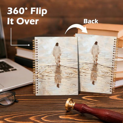 Christian Journal, Bible Study Notebook, Bible Notebooks for Note Taking, Jesus Walking on Water Church Hardcover Spiral Notebook for Women Man, 5.5x8.3 Inch - color: Jesus-1