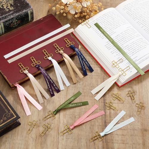 Resurhang 80 Pack Heart Cross Paper Clips with Ribbons 40 Gold Bible Paper Clips 40 Christian Bookmark Ribbons Bible Study Journaling Supplies Easter Eggs Fillers Women Christian Gifts - color: Gold