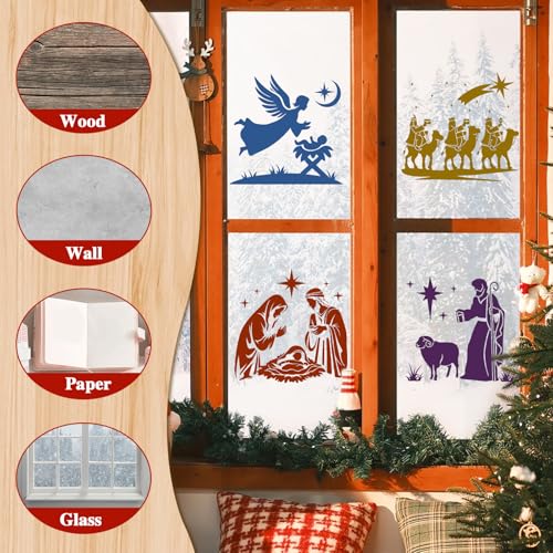 Konsait 10 PCS Christmas Nativity Stencils for Painting on Wood, Reusable Nativity Scene Templates Jesus Wise Men Christmas Stencil for Home Decor, Plastic Painting Stencils for Art Hand Crafts