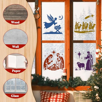 Konsait 10 PCS Christmas Nativity Stencils for Painting on Wood, Reusable Nativity Scene Templates Jesus Wise Men Christmas Stencil for Home Decor, Plastic Painting Stencils for Art Hand Crafts
