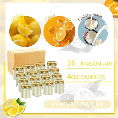 ACITHGL 36 Pcs 4oz Mini Mason Jar Candles Small Scented Candles Bulk Aromatherapy Ideal Souvenir Favors for Wedding Birthday Party (Lemon, Citrus, Coconut Milk, Gold) - color: Gold, style: Lemon, Citrus, Coconut Milk