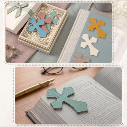 Resurhang 6 Pcs Leather Cross Bookmarks Christian Bookmarks, Morandi - color: Morandi