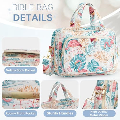 Bible Cover Case for Women Bible Study Supplies Church Camp Essentials Christian Gifts for Women Journaling Kit Quilted Large Bible Book Sleeve (Pink Flamingo, Large) - color: Fs Flamingo