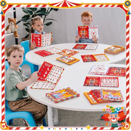 Kosiz 24 Pack Circus Activity Books for Kids Party Favors, 6.8 x 4.8 Inch Game Booklets with 8 Cover Styles, Double Sided Pages, Dot to Dot Crossword Games for Carnival Goodie Bags - style: Circus