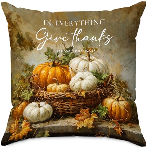 Vintage Fall Christian Pumpkin Throw Pillow Covers 18x18 - color: Pumpkin-5