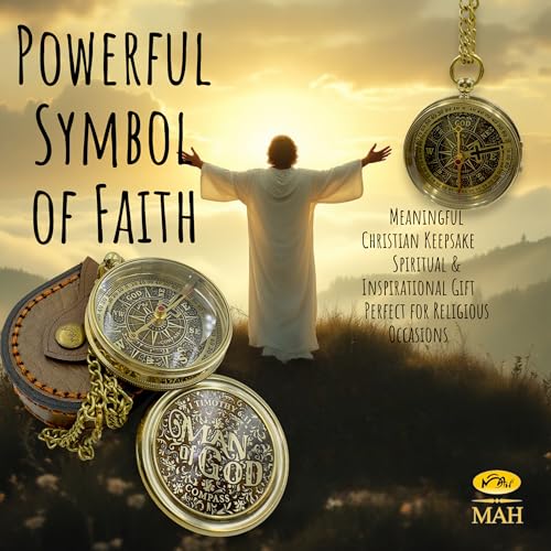 Handmade Religious Brass Compass Gift with Engraved & Embossed Faith Messages – Inspirational Christian Religious Gift Keepsake for Baptism, Confirmation, Christening, First Communion or Christmas - style: Man of God – Edition 2