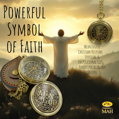 Handmade Religious Brass Compass Gift with Engraved & Embossed Faith Messages – Inspirational Christian Religious Gift Keepsake for Baptism, Confirmation, Christening, First Communion or Christmas - style: Man of God – Edition 2