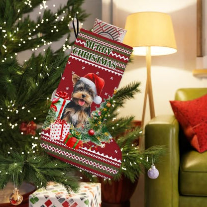 Yorkshire Terrier Red and Green Christmas Stockings 16 Inch - color: Christmas22