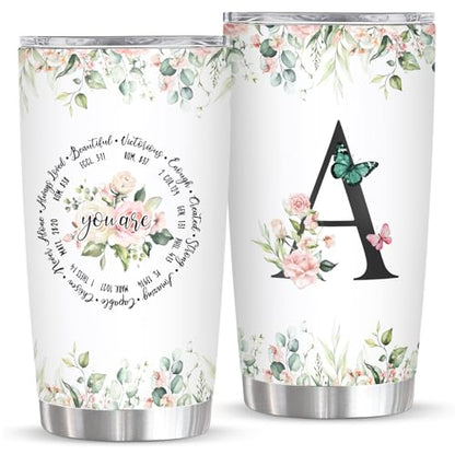 Personalized Initial A Tumbler 20oz, Monogrammed Gift for Women Birthday Mothers Day Religious Gift, Personalized Christian Gift for Women Initial Coffee Mug - style: Initial A cup