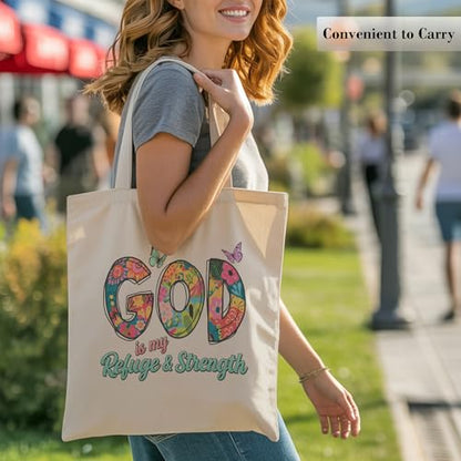 Christian Tote Bag for Women, Church Bible Canvas Bag with Inner Pocket for Churchgoers - color: Pink