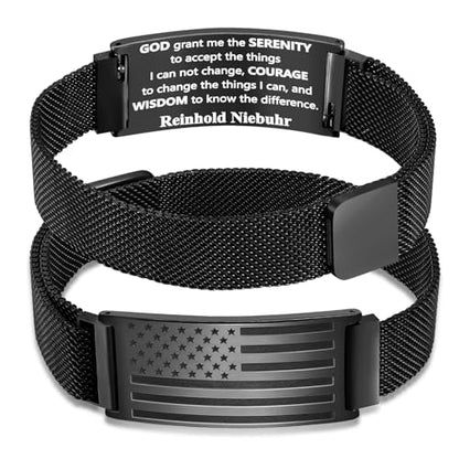 DuoDiner Cross Bracelet for Men Gifts Christian Confirmation Baptism Gifts - color: Black, size: Flag-Serenity Prayer