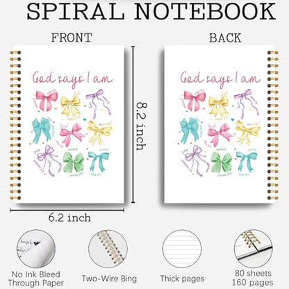 Coquette Bow Christian Notebook, God Says I Am Bible Journaling for Women, Religious Notebook Journal, Christian Bible Verse Gifts for Women, Hardcover Spiral Notebooks 5.5x8.3 Inch - color: Section 11