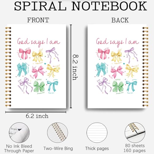 Coquette Bow Christian Notebook, God Says I Am Bible Journaling for Women, Religious Notebook Journal, Christian Bible Verse Gifts for Women, Hardcover Spiral Notebooks 5.5x8.3 Inch - color: Section 11