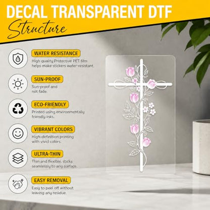 Christian Floral Cross Decal, Pink Flower Religious Vinyl Sticker for Car Window, Waterproof Faith Cross Sticker for Laptop Tumbler Notebook, 6 Inches