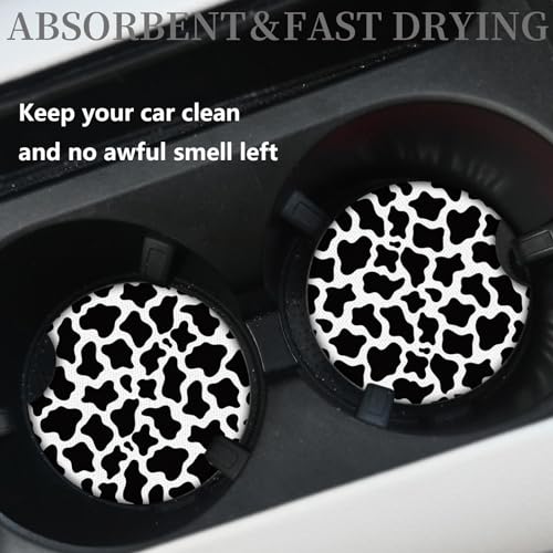 Cute Cow Print Animal Themed Black and White Cup Holders,2 Pack Universal Neoprene Car Coasters Set for Women/Men,Drink Cup Car Holder Coasters with A Finger Notch - color: Cow Print Animal Themed Black and White