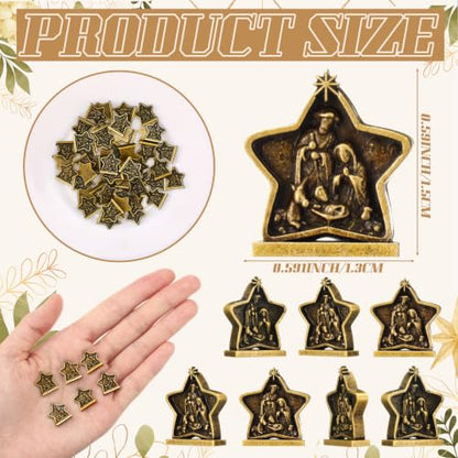Civaner 50 Pcs Mini Brass Color Nativity Scene Figurines, Nativity Decor - style: Nativity