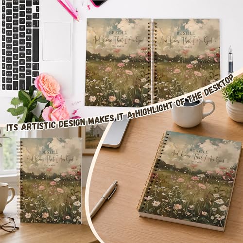 YEBFC Bible Christian Journal, Wildflowers Scripture Notebooks For Prayer Women Gifts, 5.7"×8.2" Be Still Know I Am God Spiral Hardcover Notebook, Vintage Floral Church Notes Journal Supplies (A11)