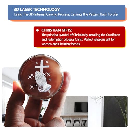 2.3in Praying Hands Cross Crystal Ball with Stand Christian Gift Decor - style: Prayer Cross
