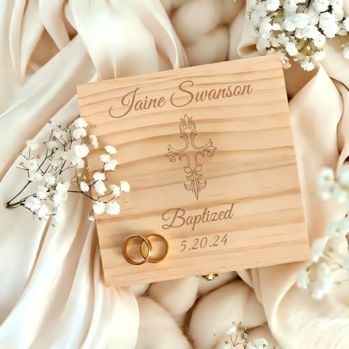 Personalized Baptism Jewelry Box, Wooden Memory Storage Keepsake - color: Natural Wood