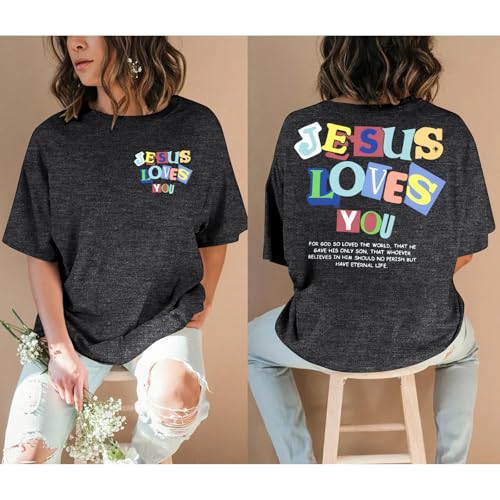 Christian Faith Shirts for Women Jesus Shirt YHWH Inspirational Bible Verse T-Shirt Religious Oversized Graphic Tee - color: Dark Grey, size: Small