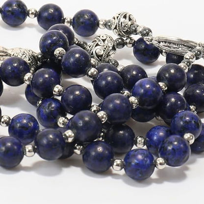 Nazareth Store Genuine Rosary Stone Beads Necklace Metal Beaded Glory Beads Miraculous Medal & Silver Cross Crucifix For Men and Womens - color: Blue Lapis Lazuli