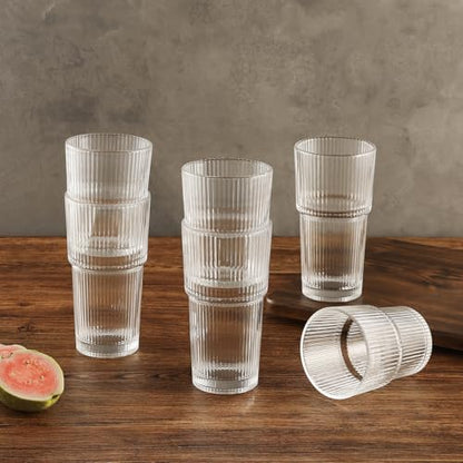 Ribbed Glass Tumbler Drinking Glasses with Lids & Straws, Leak-Proof 20oz and 15oz Glass Cups, 2PCS Glass Tumblers, Ideal for Home, Office, Outdoor Use - style: 2PCS-Clear
