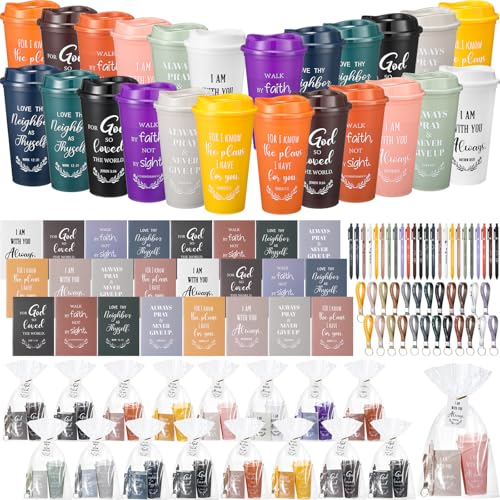 Willinglong 24 Set Christian Gift for Women Men Cup Notebook Pen Keychain