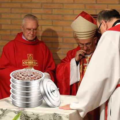 Jingmore Communion Tray - 5 Layers Holy Wine Serving Trays & 1 Pcs Cover Lid, Silver Stainless Steel Stackable Communion Ware Cup Plates for Church
