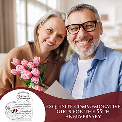 Qunclay 55th Years of Marriage Gift Wedding Anniversary Souvenir Heart Marriage Keepsake Decoration Present for Couple Parent Women Mom Husband Wife He She Friend Grandparents - style: 55th