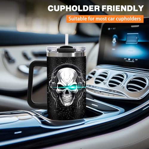 Gaming Tumbler Gifts for Men Teen Kids, 40oz Gamer Insulated Mug, Skull Video Game Controller Stainless Steel Travel Tumbler with Handle Straw, Double Wall Insulated Cup Present for Boys Teenagers - color: Game-D-532-E