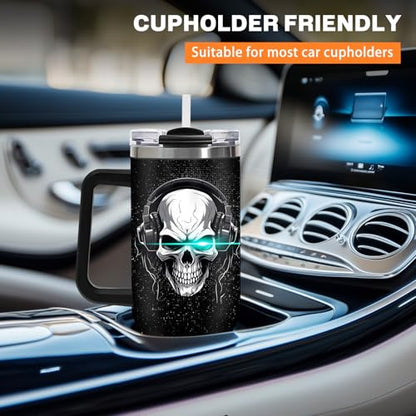 Gaming Tumbler Gifts for Men Teen Kids, 40oz Gamer Insulated Mug, Skull Video Game Controller Stainless Steel Travel Tumbler with Handle Straw, Double Wall Insulated Cup Present for Boys Teenagers - color: Game-D-532-E